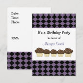 Birthday - uitnodiging voor de zwarte en Paarse di (Voorkant / Achterkant)