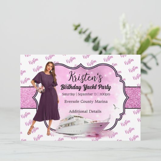 Birthday-uitnodiging voor een jacht kaart (Staand voorkant)