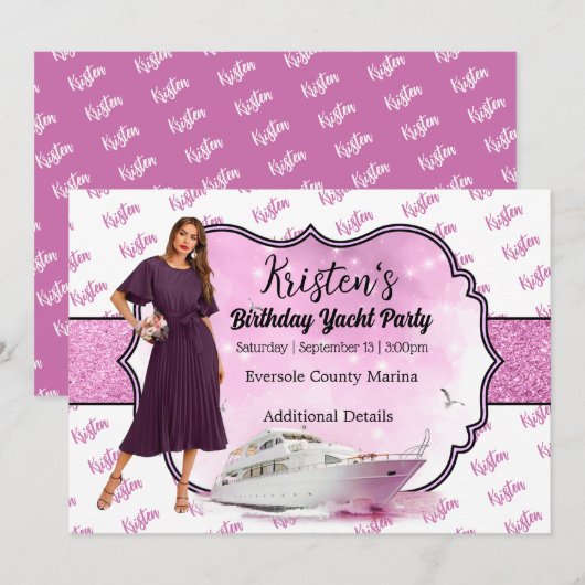 Birthday-uitnodiging voor een jacht kaart (Voorkant / Achterkant)