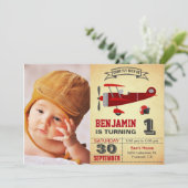 Birthday-uitnodiging voor een  Rode Retro-vliegtui Kaart (Staand voorkant)