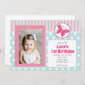 Birthday - uitnodiging voor een roze meisje (Voorkant / Achterkant)