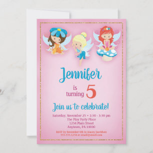 Birthday-uitnodiging voor feiers - Girls Fairy Par Kaart