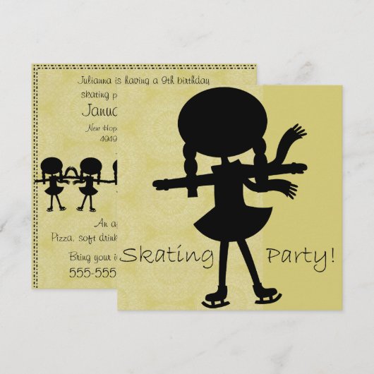 Birthday-uitnodiging voor Girl Ice Skating Party Kaart (Voorkant / Achterkant)