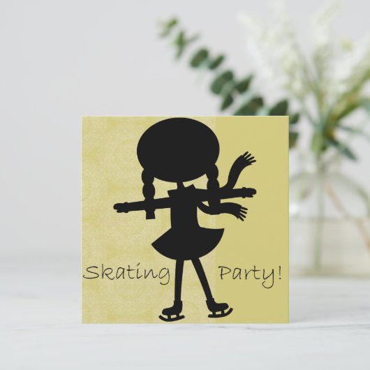 Birthday-uitnodiging voor Girl Ice Skating Party Kaart (Staand voorkant)