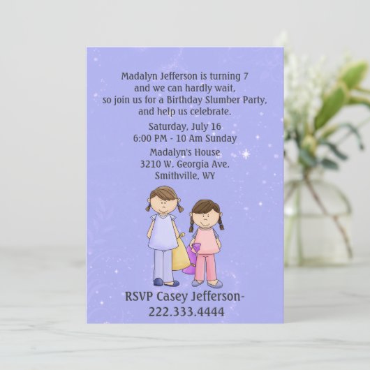 Birthday - uitnodiging voor Girly Custom Slumber P (Staand voorkant)