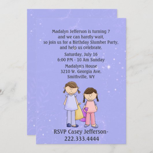 Birthday - uitnodiging voor Girly Custom Slumber P (Voorkant / Achterkant)