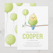 Birthday-uitnodiging voor het Kind Budgie Birthday Kaart (Voorkant / Achterkant)