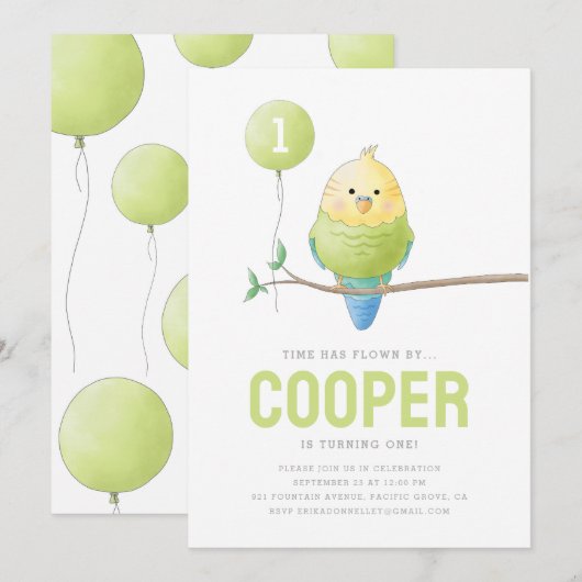 Birthday-uitnodiging voor het Kind Budgie Birthday Kaart (Voorkant / Achterkant)