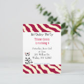 Birthday-uitnodiging voor het rode en witte Zebra Kaart (Staand voorkant)