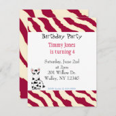 Birthday-uitnodiging voor het rode en witte Zebra Kaart (Voorkant / Achterkant)
