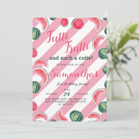 Birthday uitnodiging voor het vieren van Tutti Fru (Staand voorkant)