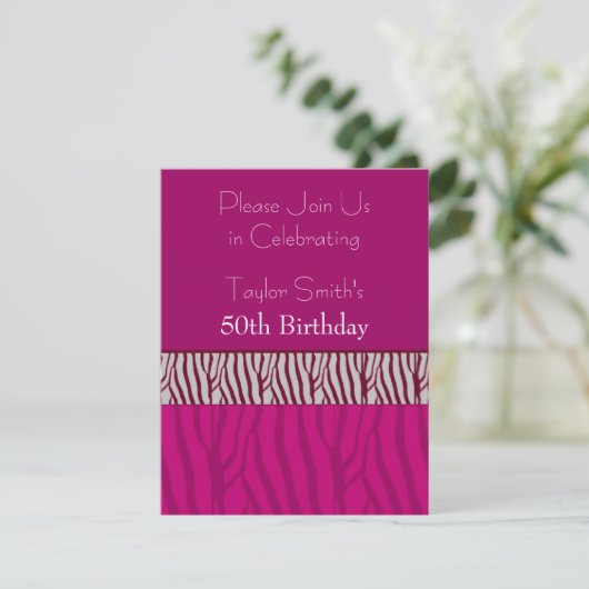 Birthday - uitnodiging voor Hot Pink Zebra Pattern (Staand voorkant)