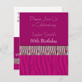 Birthday - uitnodiging voor Hot Pink Zebra Pattern (Voorkant / Achterkant)