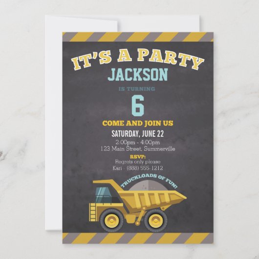 Birthday-uitnodiging voor kinderen (bouw) kaart (Voorkant)