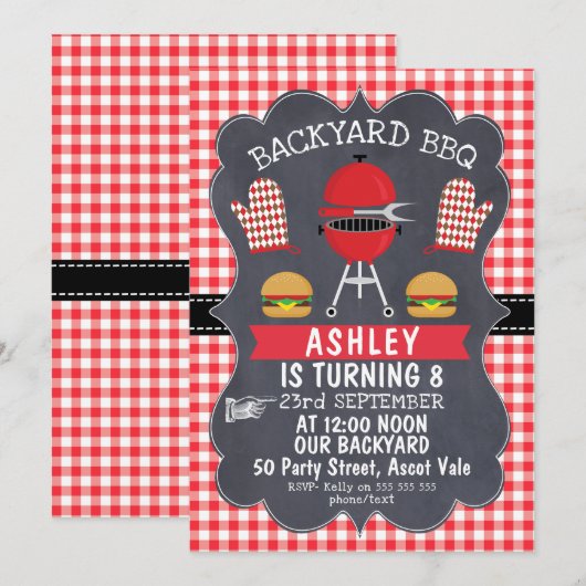 Birthday-uitnodiging voor kinderen op BBQ Kaart (Voorkant / Achterkant)