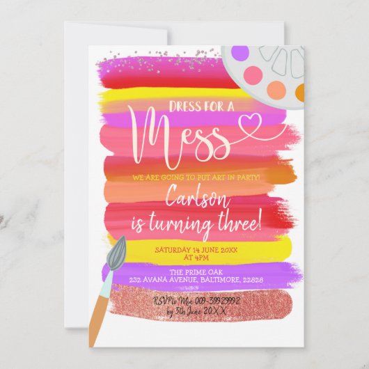Birthday-uitnodiging voor kleurrijke kunstpartij kaart (Voorkant)