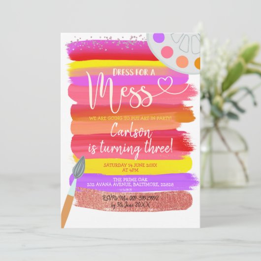 Birthday-uitnodiging voor kleurrijke kunstpartij kaart (Staand voorkant)