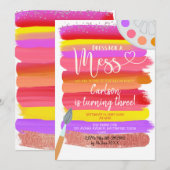 Birthday-uitnodiging voor kleurrijke kunstpartij kaart (Voorkant / Achterkant)
