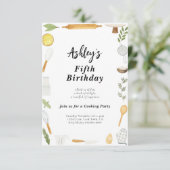 Birthday - uitnodiging voor koken en bakken voor k (Staand voorkant)