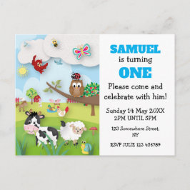 Birthday-uitnodiging voor landbouwhuisdieren briefkaart