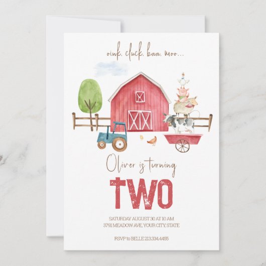 Birthday-uitnodiging voor landbouwhuisdieren kaart (Voorkant)