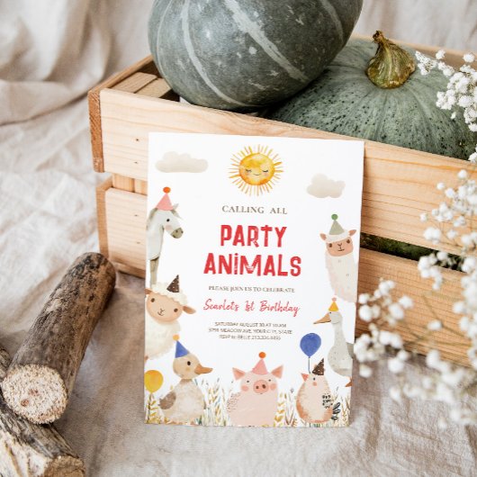 Birthday-uitnodiging voor landbouwhuisdieren kaart