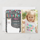 Birthday-uitnodiging voor Llama Chalkboard met fot Kaart (Voorkant)