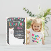 Birthday-uitnodiging voor Llama Chalkboard met fot Kaart (Staand voorkant)
