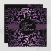 Birthday-uitnodiging voor ontwerp van zwart/Paarse Kaart (Voorkant / Achterkant)