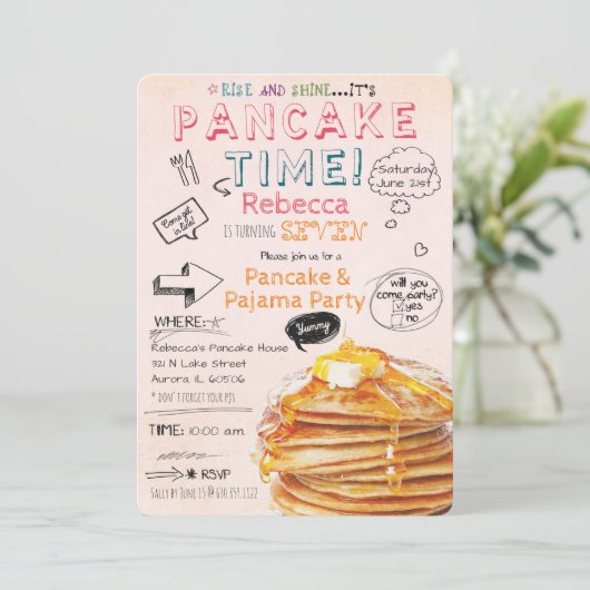 Birthday-uitnodiging voor Pancake en Pajama Kaart (Staand voorkant)