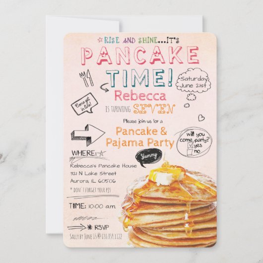 Birthday-uitnodiging voor Pancake en Pajama Kaart (Voorkant)
