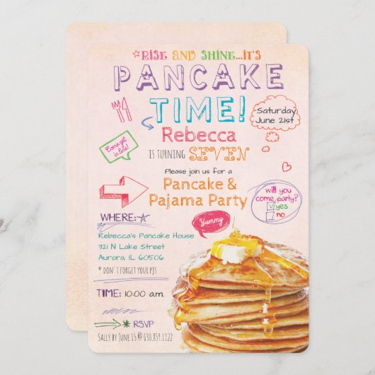 Birthday-uitnodiging voor Pancake en Pajama Kaart (Voorkant / Achterkant)