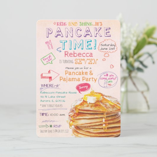 Birthday-uitnodiging voor Pancake en Pajama Kaart (Staand voorkant)