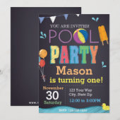 Birthday-uitnodiging voor poolpartijen kaart (Voorkant / Achterkant)