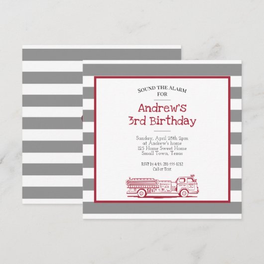 Birthday - uitnodiging voor Red and Grey Fire (Voorkant / Achterkant)