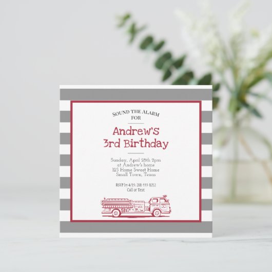 Birthday - uitnodiging voor Red and Grey Fire (Staand voorkant)