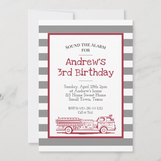 Birthday - uitnodiging voor Red and Grey Fire (Voorkant)