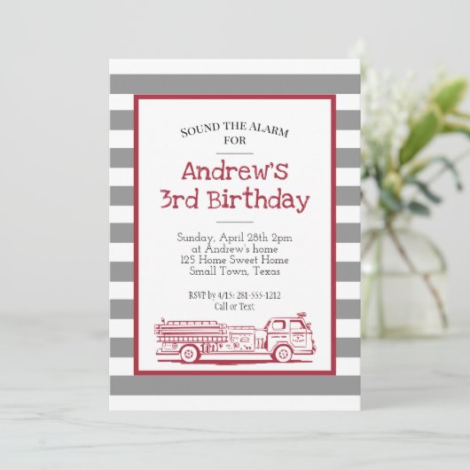 Birthday - uitnodiging voor Red and Grey Fire (Staand voorkant)