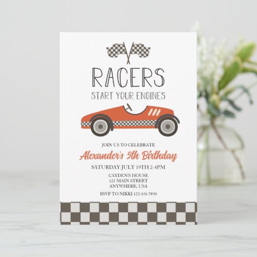 Birthday - uitnodiging voor Red Race (Staand voorkant)