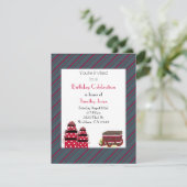 Birthday-uitnodiging voor rode en grijze stripes kaart (Staand voorkant)