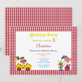 Birthday-uitnodiging voor rode en witte cheque kaart (Voorkant / Achterkant)