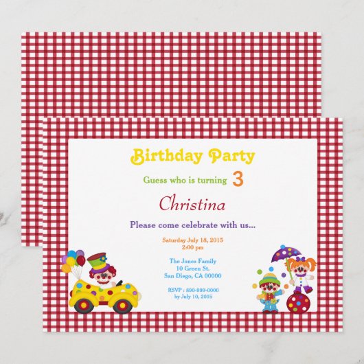 Birthday-uitnodiging voor rode en witte cheque kaart (Voorkant / Achterkant)