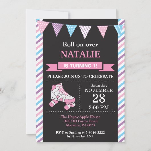 Birthday-uitnodiging voor rolschaatsen kaart (Voorkant)