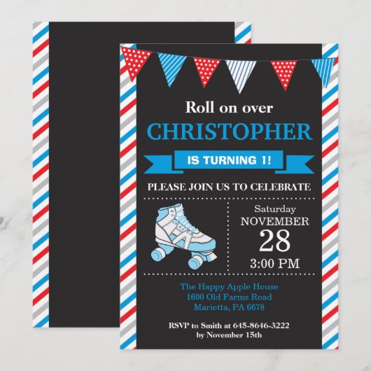 Birthday-uitnodiging voor rolschaatsen kaart (Voorkant / Achterkant)