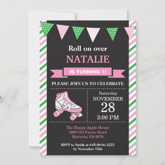 Birthday-uitnodiging voor rolschaatsen kaart (Voorkant)