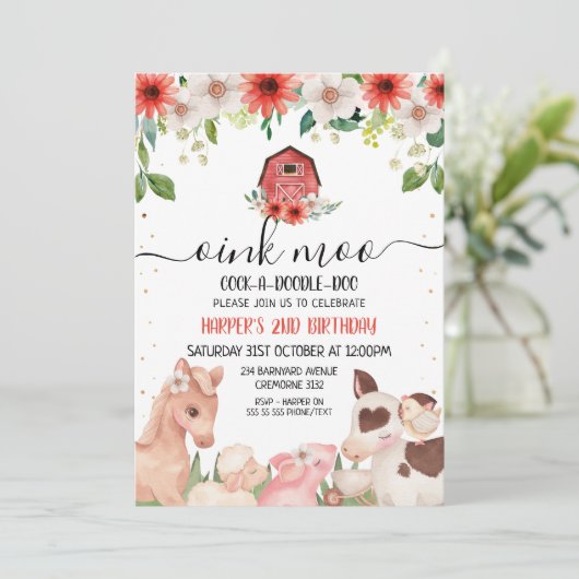 Birthday-uitnodiging voor rooddieren kaart (Staand voorkant)