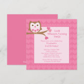 Birthday Uitnodiging voor Roze Heart Owl (Voorkant / Achterkant)