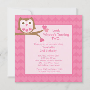 Birthday Uitnodiging voor Roze Heart Owl