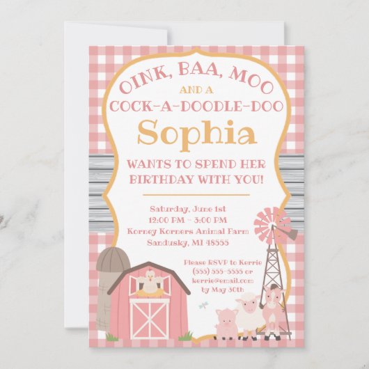 Birthday - uitnodiging voor roze wilde dieren (Voorkant)