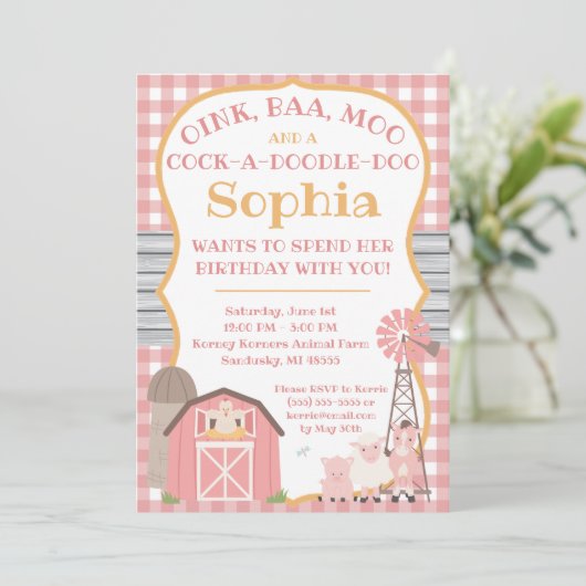 Birthday - uitnodiging voor roze wilde dieren (Staand voorkant)